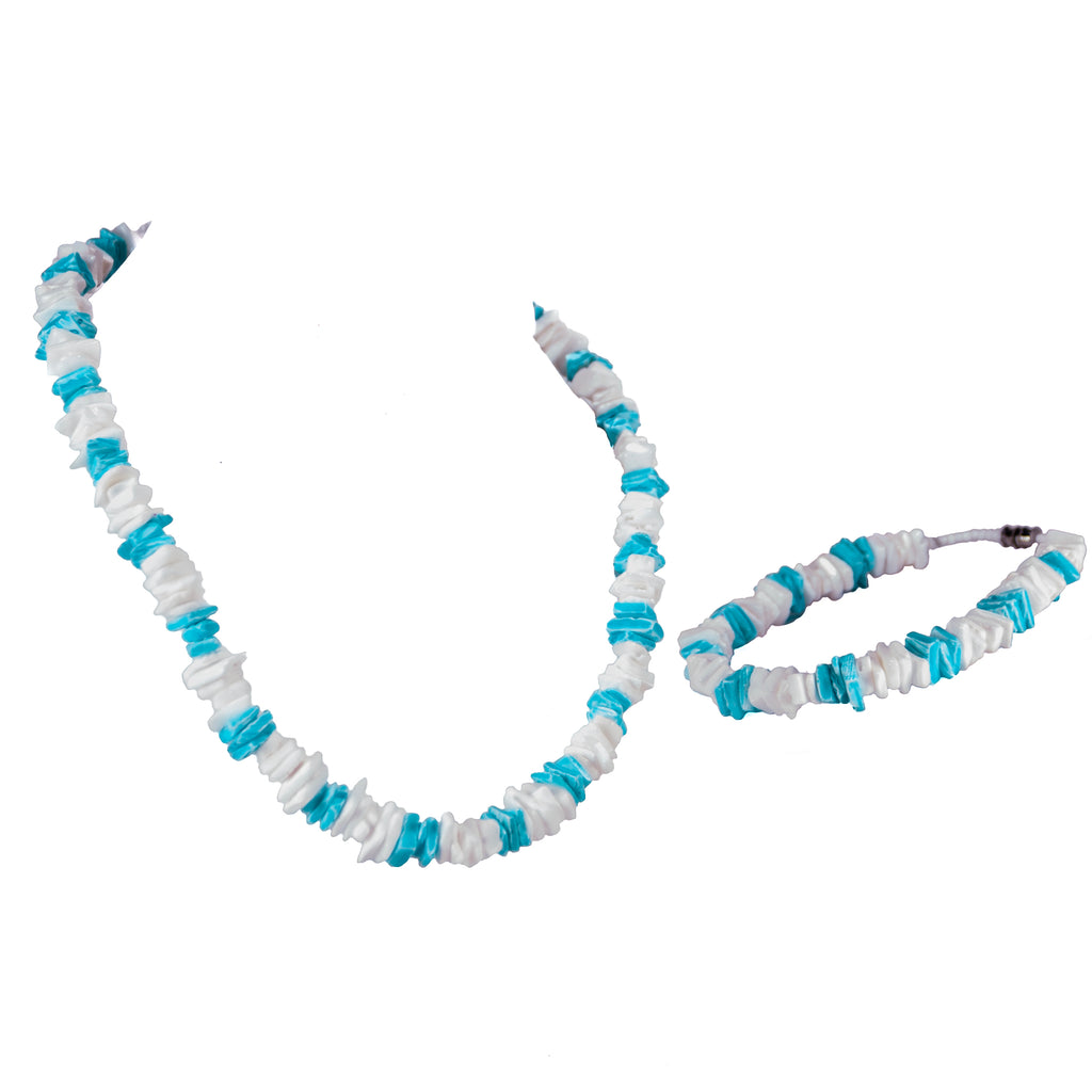 Blue and White Puka Chip Shells Necklace & Anklet Set