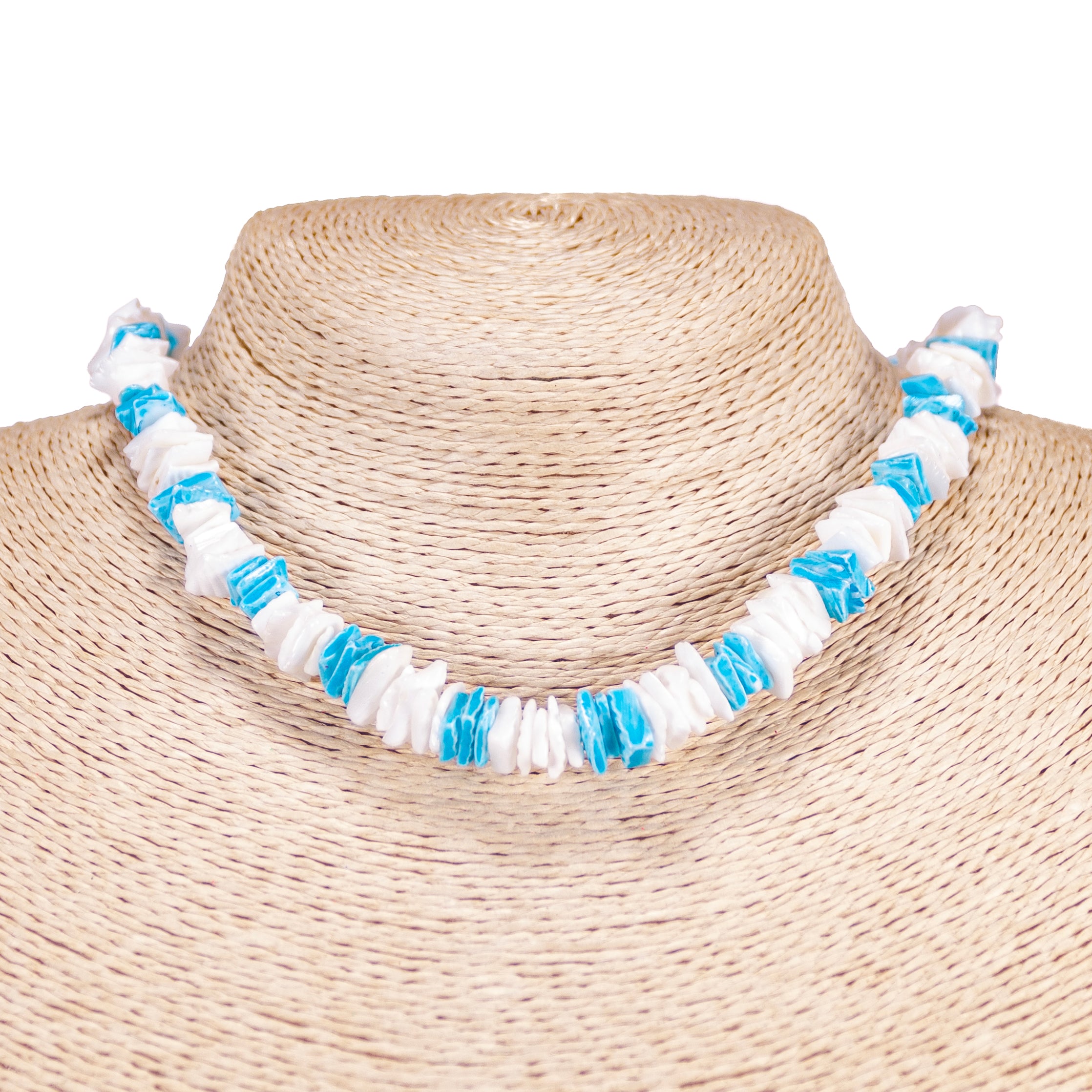 Blue and White Puka Chip Shells Necklace & Anklet Set