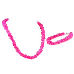 Fuchsia Puka Chip Shell Beads Necklace and Anklet Set
