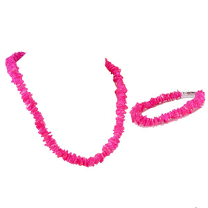Neon Pink Puka Chip Shell Beads Necklace and Anklet Set