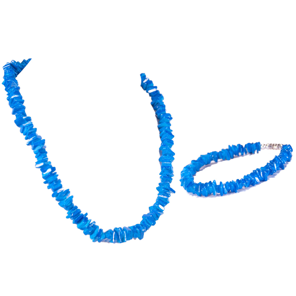 Dark Blue Puka Chip Shell Beads Necklace and Anklet Set
