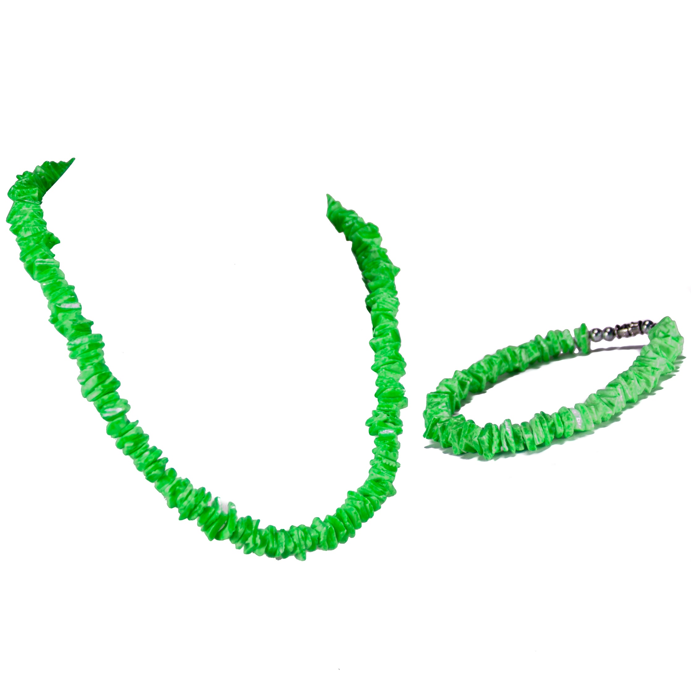 Neon Green Puka Chip Shell Beads Necklace and Anklet Set