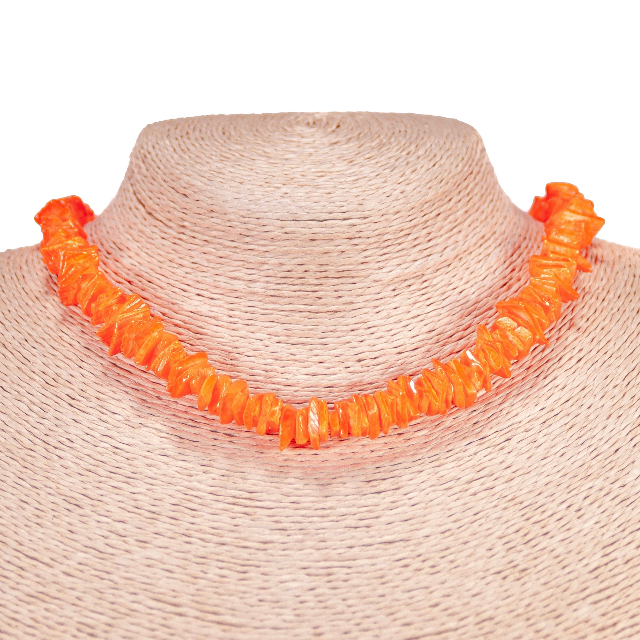 Neon Orange Puka Chip Shell Beads Necklace and Anklet Set