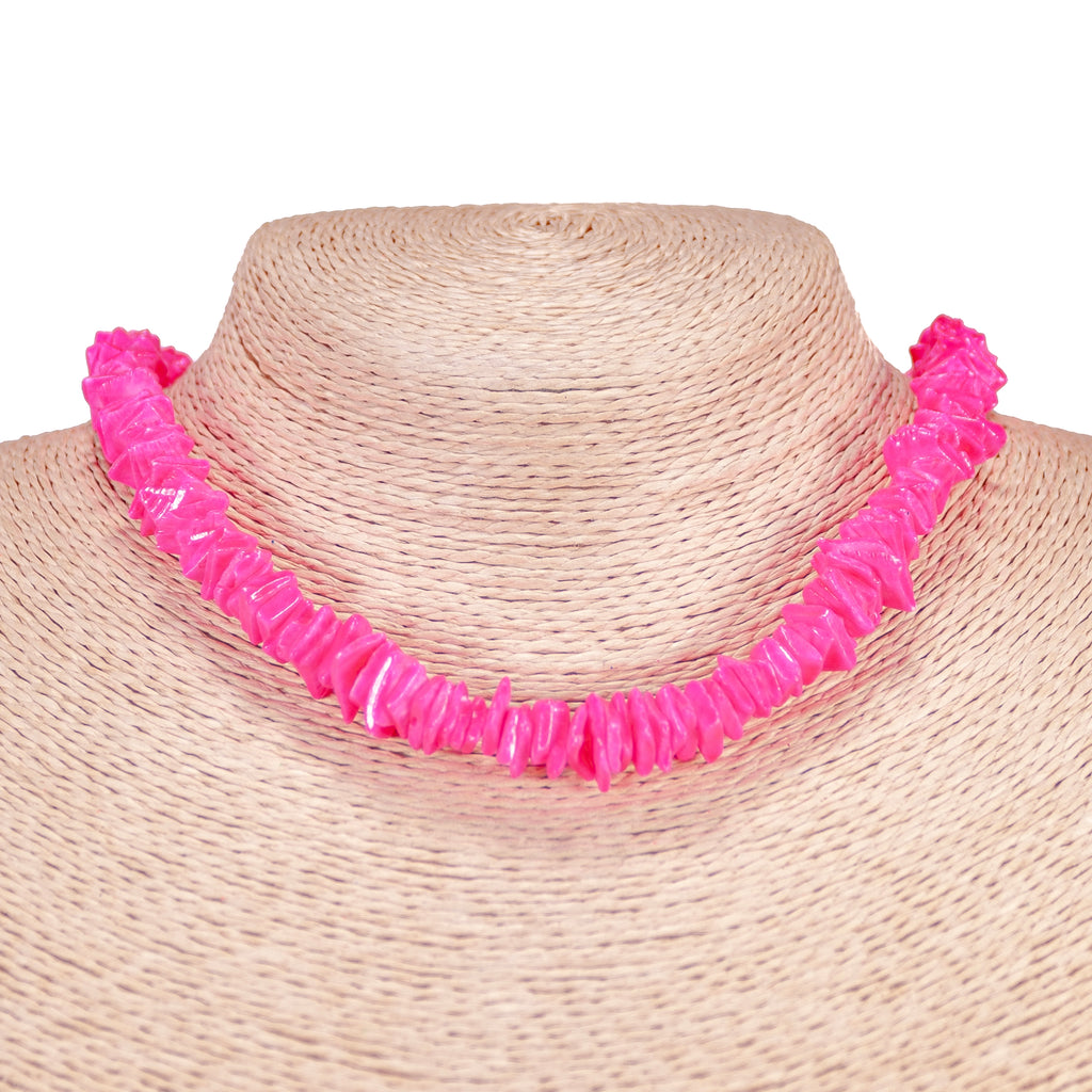 Neon Pink Puka Chip Shell Beads Necklace and Anklet Set