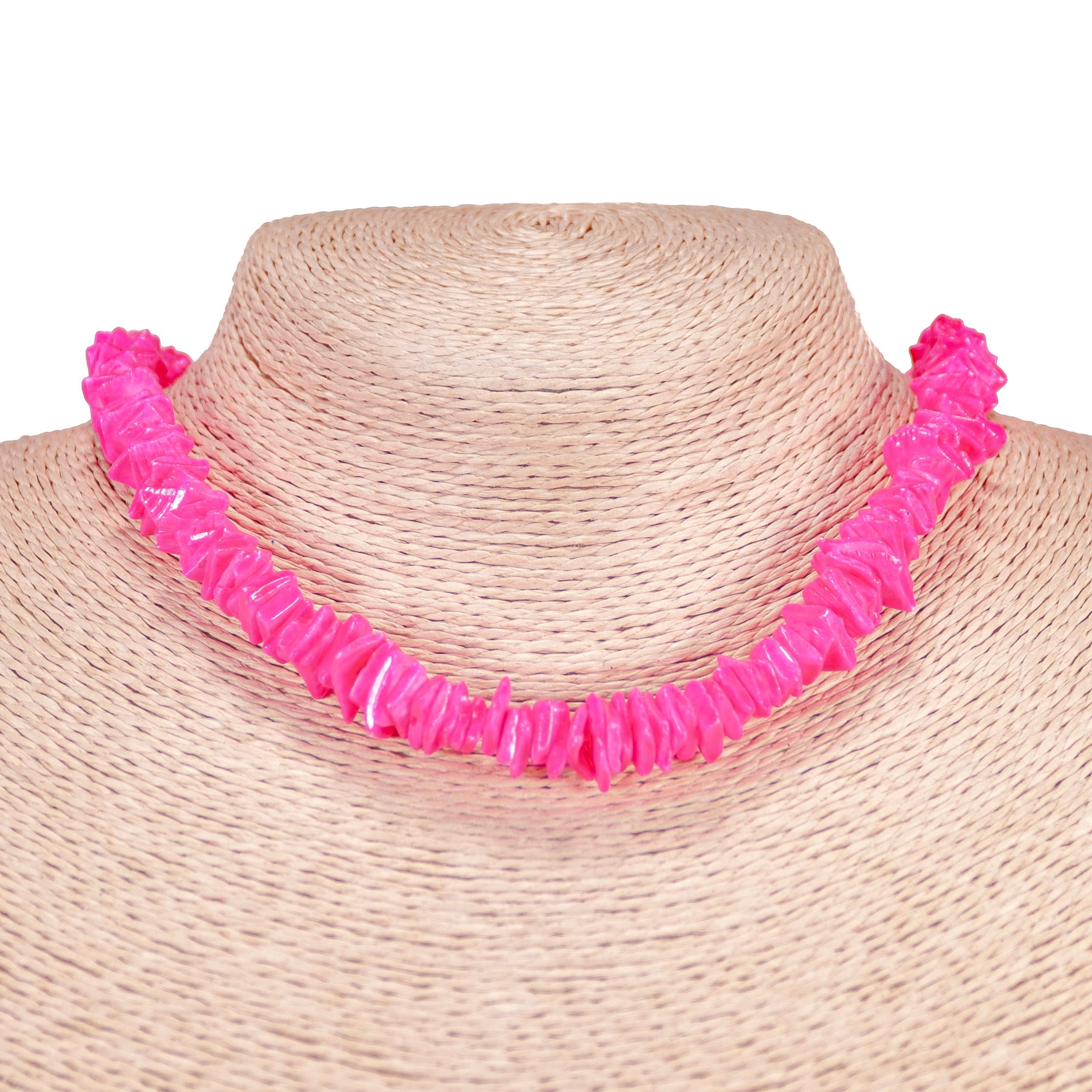 Neon Pink Puka Chip Shell Beads Necklace and Anklet Set