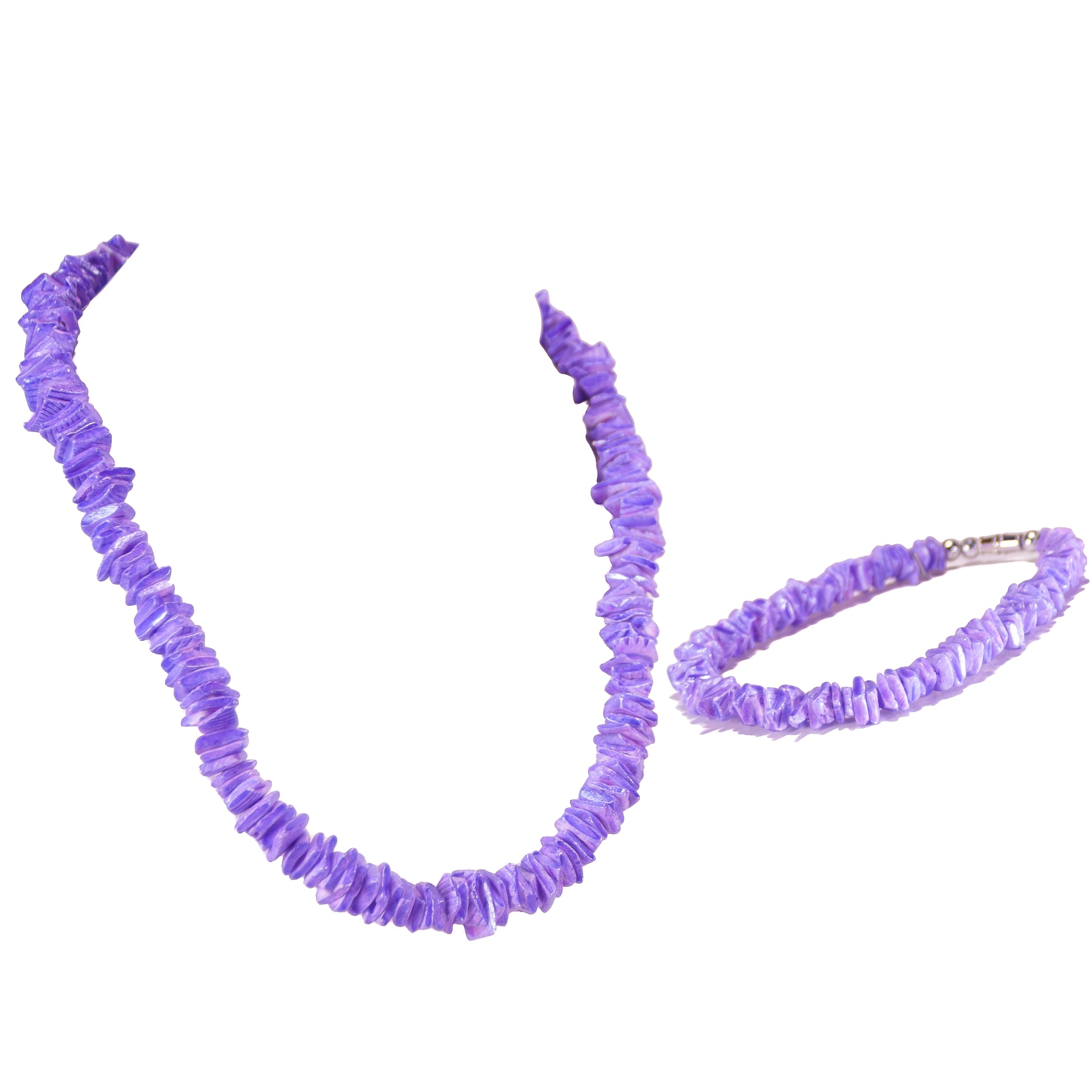Purple Puka Chip Shell Beads Necklace and Anklet Set
