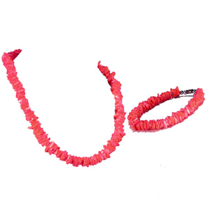 Neon Red Puka Chip Shell Beads Necklace and Anklet Set