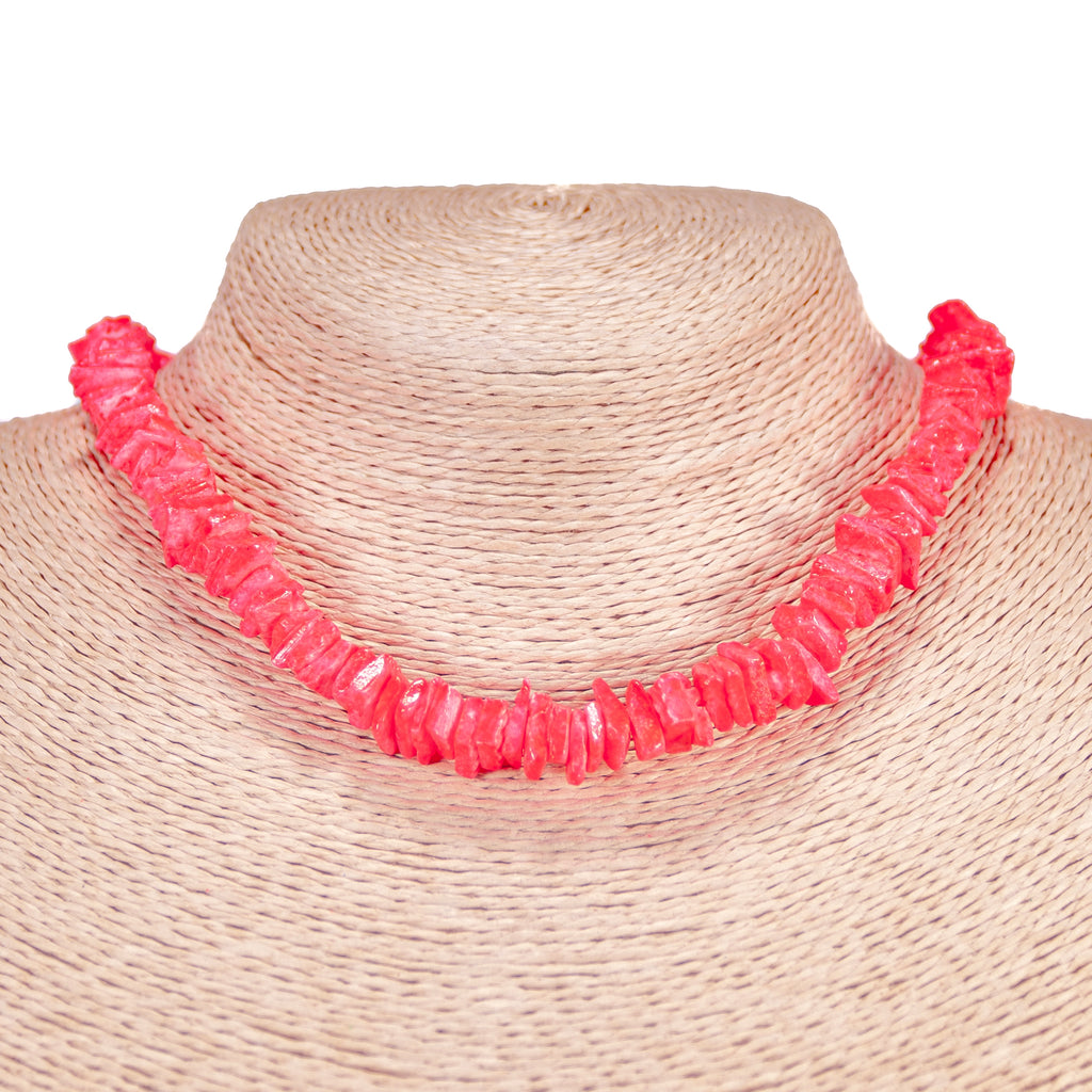 Neon Red Puka Chip Shell Beads Necklace and Anklet Set