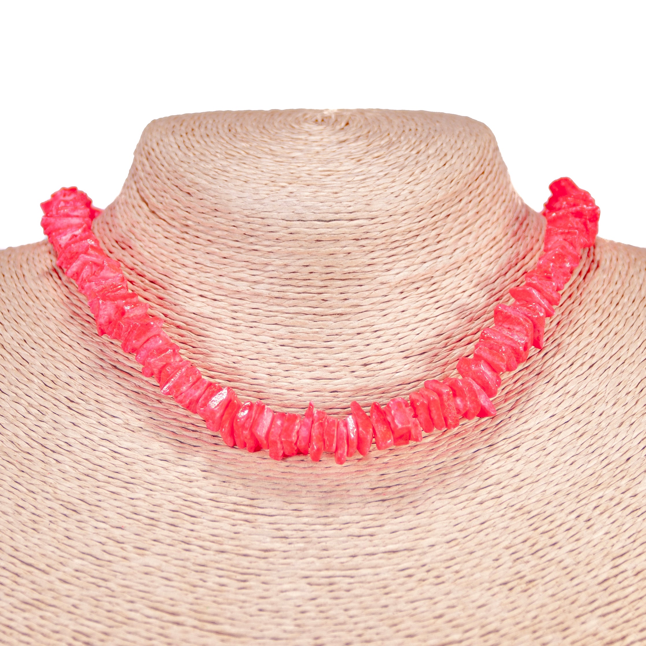Neon Red Puka Chip Shell Beads Necklace and Anklet Set