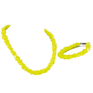 Neon Yellow Puka Chip Shell Beads Necklace and Anklet Set