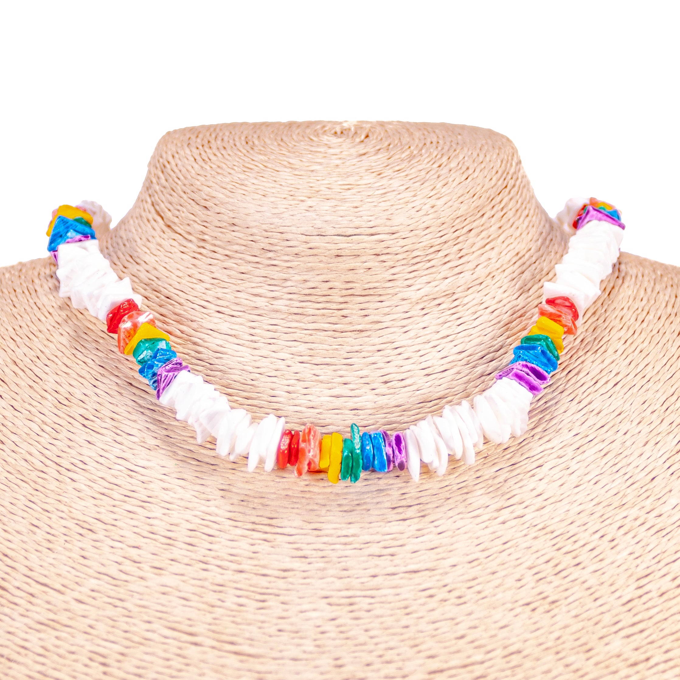 White & Rainbow Colored Puka Chip Shells Necklace & Anklet