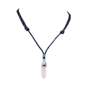 Pink Quartz Pendant on Adjustable Rope Necklace