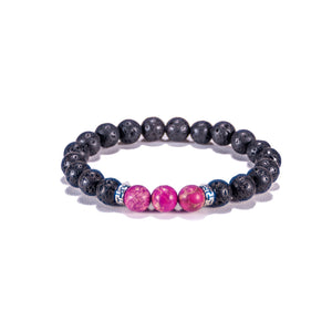 Pink Howlite Gemstone Beads on Lava Rock Beads Bracelet