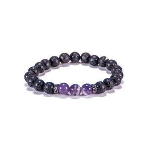 Amethyst Gemstone Beads on Lava Rock Beads Bracelet