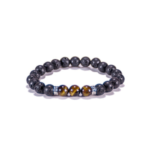 Tiger's Eye Gemstone Beads on Lava Rock Beads Bracelet